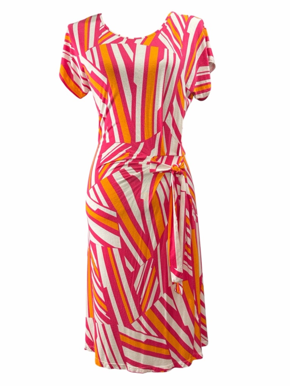 New York & Company Striped Pink Orange White Midi Dress. Size small